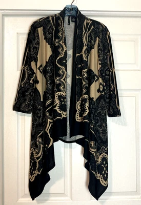 ND Mujer S Suéter Cárdigan Boho Festival Artístico Negro Tostado Frente Abierto Foto 1 de 4