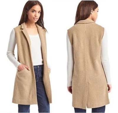 Blazer Chaleco Mujer Gap Mezcla Lana Sin Mangas Frente Abierto Camel Talla XS Foto 1 de 4