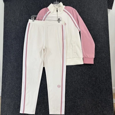 Sergio Tacchini Track Suit Men's Medium White Pink Zip Jacket Pant Joggers Set - Image 1 of 4