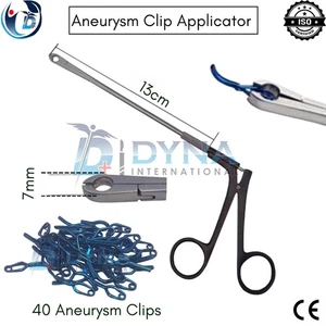 Aneurysma Clip Applikator 360 Grad drehbar TL 13cm + 40 Aneurysma Clips CE - Bild 1 von 9