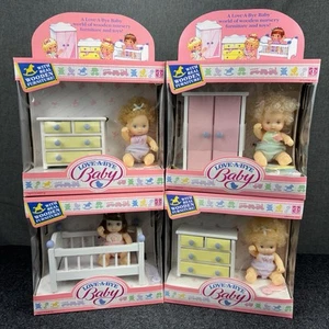 Vtg Love A Bye Baby Doll Wooden Nursery Furniture Lot Of 4 New Sealed 1988 Toy - Picture 1 of 13