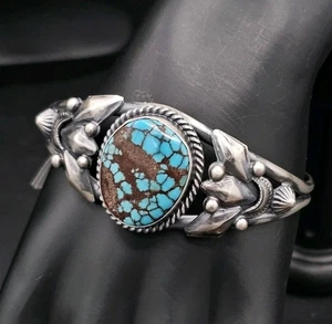 Navajo Sterling Armreif Armband Juanita McDonald Kingman Türkis Handarbeit - Bild 1 von 19