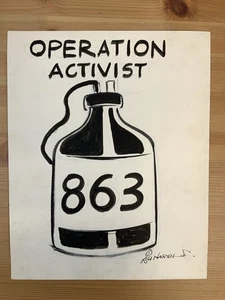 Vintage Lew Harsh "Operation Activist" 863 Kunstwerk signiert Schwarzweiß Zeichnung - Bild 1 von 8