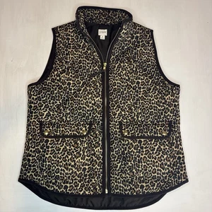 J Crew Weste Damen M Leopard Animal Print Stepp Puffer Jacke Braun Gepard - Bild 1 von 12