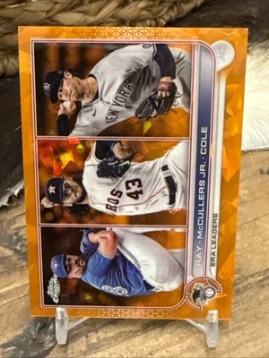 2022 Topps Chrome Sapphire - ERA Leaders Cole, Ray, McCullers Jr. - ORANGE /25 - Image 1 of 4