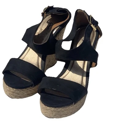 Womens Shoes Merona Wedge US 6.5 Black and Jute - Image 1 of 4