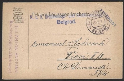 Tropas austriacas en Serbia 1917 postal de campaña de Belgrado a Viena Foto 1 de 2
