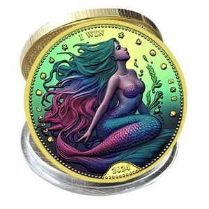 2024 Mermaid Fantasy Coin – Colorful Gold-Plated Heads I Win Tails You Lose - Picture 1 of 7