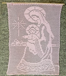 Crocheted Wall Hanging Baby Jesus Mary Christmas Pink Measures 26" x 37" - Picture 1 of 1