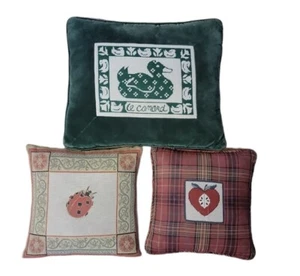 3 Vintage Tapestry Mallard Ladybug Apple Throw Pillows Plaid  - Picture 1 of 5