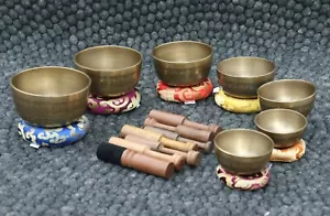 Special set of 7 Mantra etched singing bowls, Tibetan bowls for meditation, yoga - Picture 1 of 7