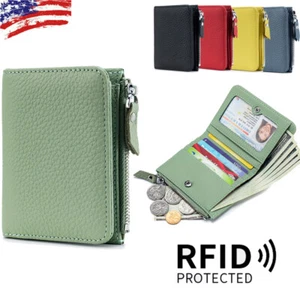 Women Real Leather Wallet RFID Blocking Small Compact Credit Card Holder Purse - Picture 1 of 18