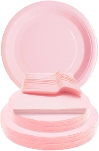 Pink Party Supplies Set Include Pink Birthday Paper Plates and Napkins for Party - Picture 1 of 12