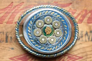 Vtg Stainless Steel Hand Made 357 Mag Gun Shells Indian Chief Penny Belt Buckle - Picture 1 of 3