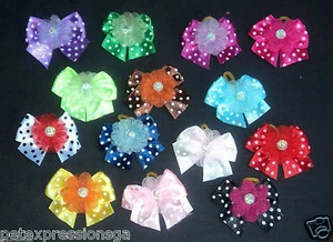 Super Value pack 100 Dog Grooming Bows Polka-Dot Variety color 1.5 inch - Picture 1 of 1