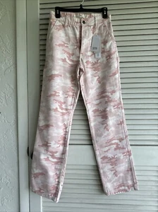 NWT Stradivarius STR Pink Multi Camo Denim High Waist Straight Leg Pants Sz 4 - Picture 1 of 24