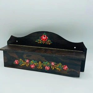 Handmade Primitive Box Kitchen Matches Pencils Floral Decal Folk 12" x 6" Wall - Picture 1 of 8