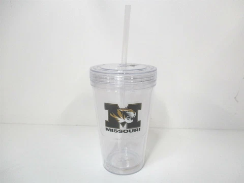 16fl oz. Missouri Tigers Insulated Clear/Black Travel Tumbler with Straw Cover