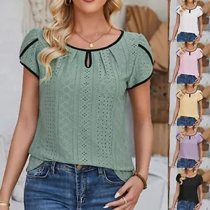 2024 New T Shirts Tops For Women Short Sleeve Crew Neck Summer Tops Blouse - Picture 1 of 14