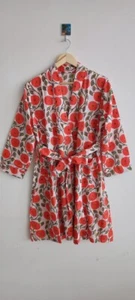 Indischer neuer kurzer Kimono aus Baumwolle mit Blumendruck Morgenmantel Damenkleid Kimono Morgenmantel USA - Bild 1 von 5