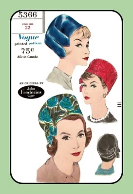 Pillbox HAT Pattern Turban by John Frederics Vogue 5366 Vintage 1960'S Sewing - Image 1 of 4
