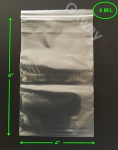 4" x 6" Heavy Duty 6 MIL Resealable Zip Top Lock 4x6" 6 ML Clear Plastic Bags - Picture 1 of 6