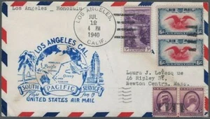 US First Flight Airmail Cover Los Angeles to Honolulu Hawaii 1940 Pan Am - Picture 1 of 2