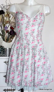 Velvet Kitten Kleid dress Rosen XL 42 Rosey Viskose old pink lightblue - Picture 1 of 5