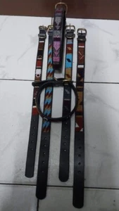 Handmade Genuine Leather Printed Dog Collar 11-15 inch, Beaded Designs. - Picture 1 of 5