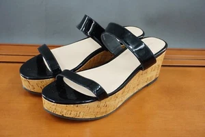 Stuart Weitzman Boardwalk Shoes Womens 9.5 Black Leather Flat Wedge Slide Sandal - Picture 1 of 12