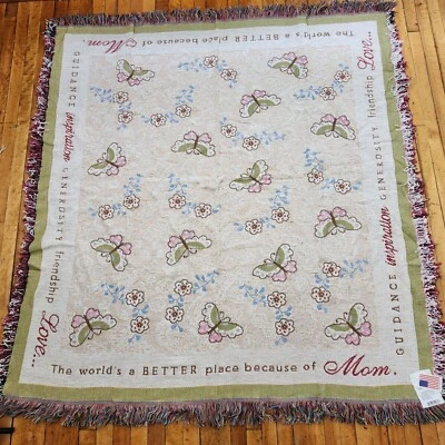 NWT Mom Sentiment Woven Tapestry Throw Blanket Made In USA Butterflies Flowers - Image 1 of 4