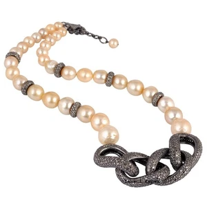 Collana Gioielli Diamante Taglio Rosa Naturale e Diamante Polki Argento Sterling 925  - Foto 1 di 6