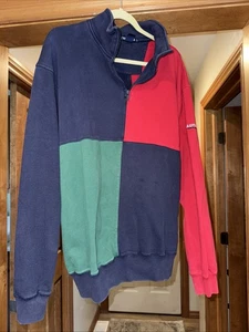 Vintage Nautica Sweatshirt Mens Large Color Block Y2K Grunge 1/4 Zip Sailsports - Picture 1 of 4