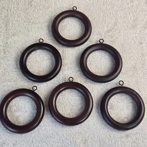 Lot 6 Wood Rings 3 inch Dark Brown Macrame Craft Hoops Curtain Drapery Hardware - Picture 1 of 6