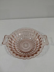 Depressionsglas Henkel Schale Windsor Rautenmuster Jeannette Glas rosa  - Bild 1 von 4