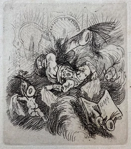 FÉLICIEN ROPS, "LES PARADIS DE MAHOMET" [MOHAMMED'S PARADISE], Etching, c.1867. - Foto 1 di 3