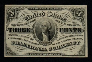 3rd Issue 1864-69 3c BEAUTIFUL AU+ Washington Fractional Currency! - Picture 1 of 2