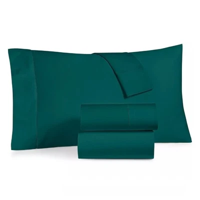 Conjunto completo de lençóis Charter Club damasco sólido 550 TC 100% algodão 4 peças - Verde escuro - Imagem 1 de 4