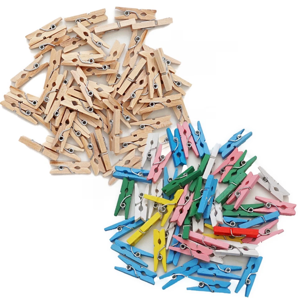 50/100 Mini Holzklammern Wäscheklammern Dekoklammern Basteln 2,5cm natur bunt - Bild 1 von 1