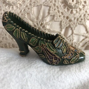 Vintage Resin Collectible Shoe Beautiful Dark Green Lovely Design Gold - Picture 1 of 12
