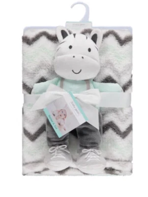 Manta hipopótamo Baby Gear peluche confort juguete de peluche verde gris Chevron nueva Foto 1 de 4