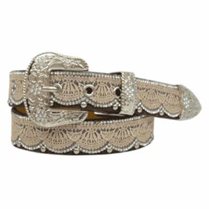 DA3652 Angel Ranch Girls 1 1/4" Tan Lace with Clear Crystals Belt NEW - Picture 1 of 1