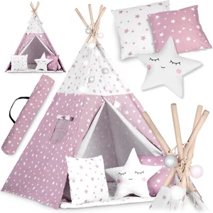 Tipi Zelt Spielzelt Baumwolle Kinderzelt mit Kissen Matte Lichterkette Nukido - Bild 1 von 12