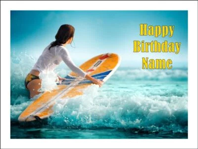 Surfing Girls Edible Cake Topper Icing Birthday Cake Surf Decorations (2 Sizes) - Image 1 of 2