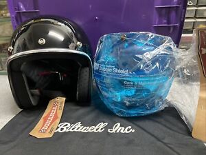 BILTWELL-HELMET BONANZA GLOSS BLACK MEDIUM comes with blue bubble shield and bag