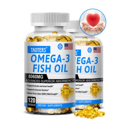 TAOTERS Omega-3-Fischöl –30 bis 120 Kapseln –8060 mg hochdosiert –Herzgesundheit -Gehirn