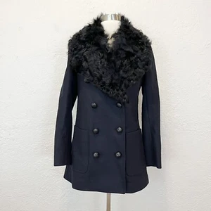 ALC Jacke Mantel Wolle Lammfell Fellbesatz Kragen dunkelblau Gr. 2 A.L.C. - Bild 1 von 18