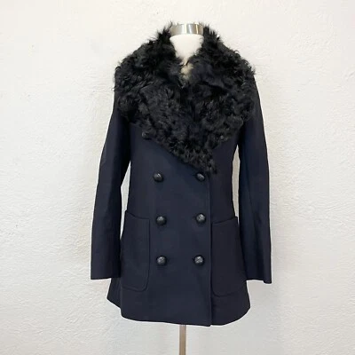 ALC Chaqueta Abrigo Lana Piel de Oveja Borde Cuello Azul Marino Talla 2 A.L.C. Foto 1 de 4