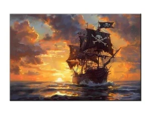 Gifts For Him Home Artwork Wall Decor Pirate ship Oil Painting Printed on canvas - Picture 1 of 11