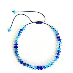 Handmade Adjustable Blue Sea Glass Necklace, Beach Glass Jewelry - Picture 1 of 4